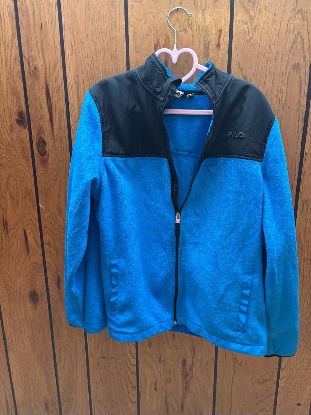 FILA womans Blue Fleece Jacket with Black Shoulder Panel